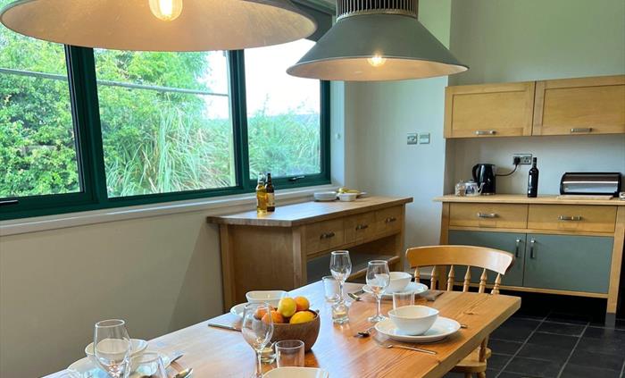 A dining table and chairs